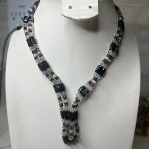 Elegant hematite Black and Pink Beaded Necklace